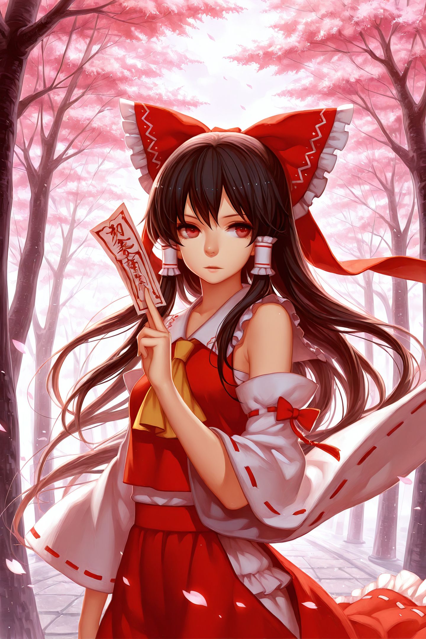 47648-4077628828-1girl,hakurei reimu,solo,long hair,hair bow,bow,detached sleeves,hair tubes,very long hair,skirt,petals,ascot,red bow,ofuda,wide.jpg